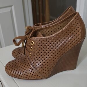 Brown Perforated Wedge Shoes